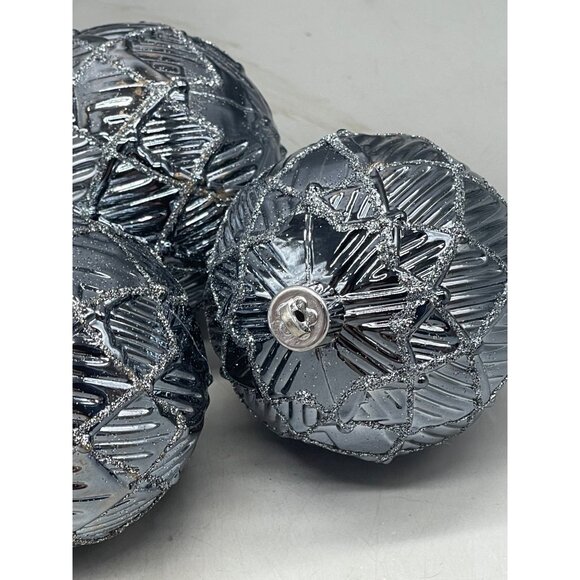 set of 6 Christmas ornament bulbs silver black shine graphic assorted decor READ - Picture 4 of 5
